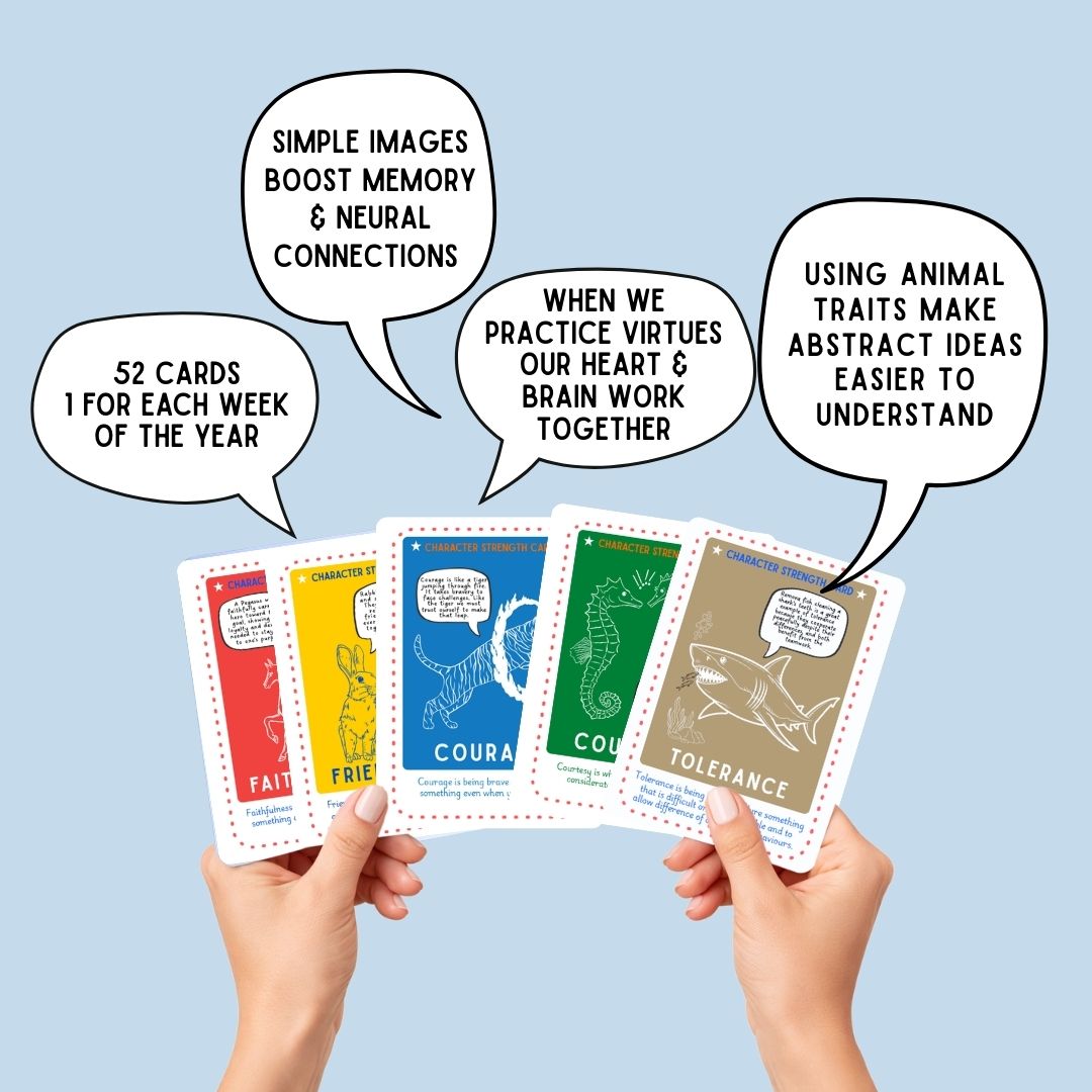 VIRTUE CHARACTER BUILDING CARDS ~ Yellow/blue Tin