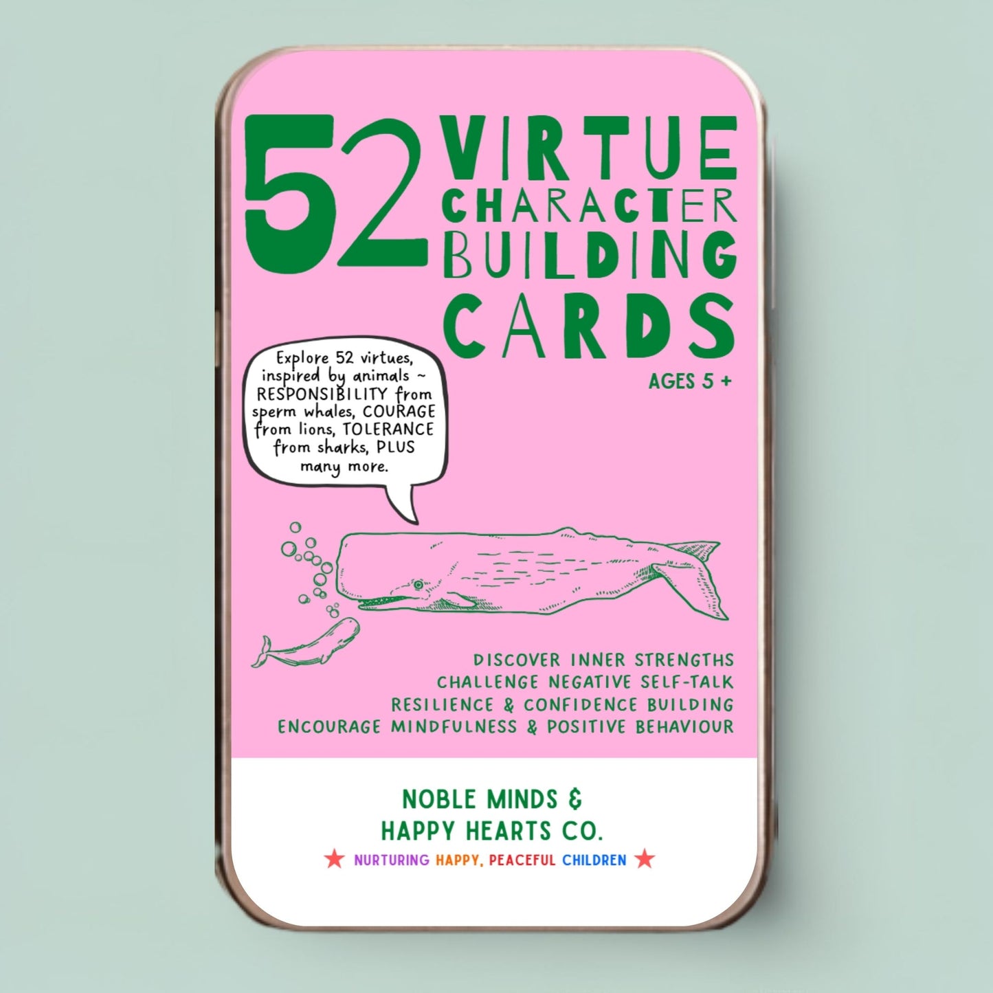 Pink 52 Virtue Cards on a light blue background
