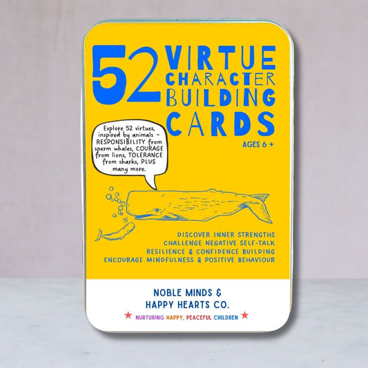 VIRTUE CHARACTER BUILDING CARDS ~ Yellow/blue Tin