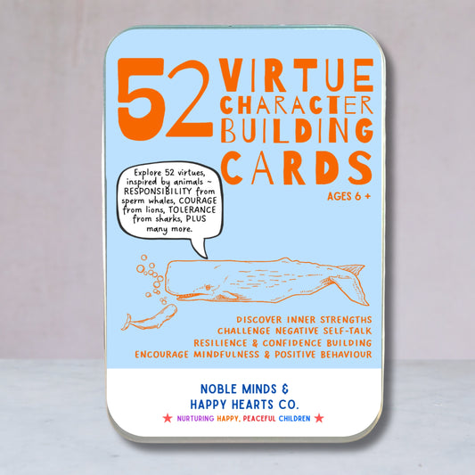 VIRTUE CHARACTER BUILDING CARDS ~ Light blue/orange Tin