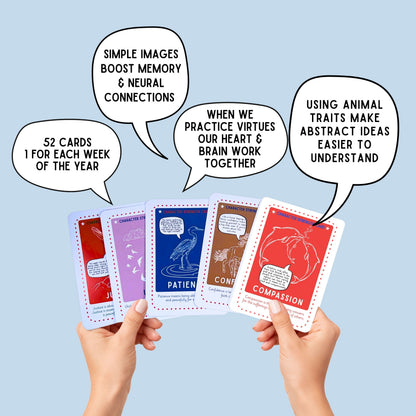 VIRTUE CHARACTER BUILDING CARDS ~ Light blue/orange Tin