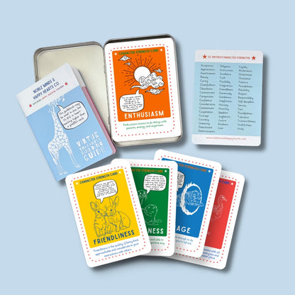 VIRTUE CHARACTER BUILDING CARDS ~ Yellow/blue Tin